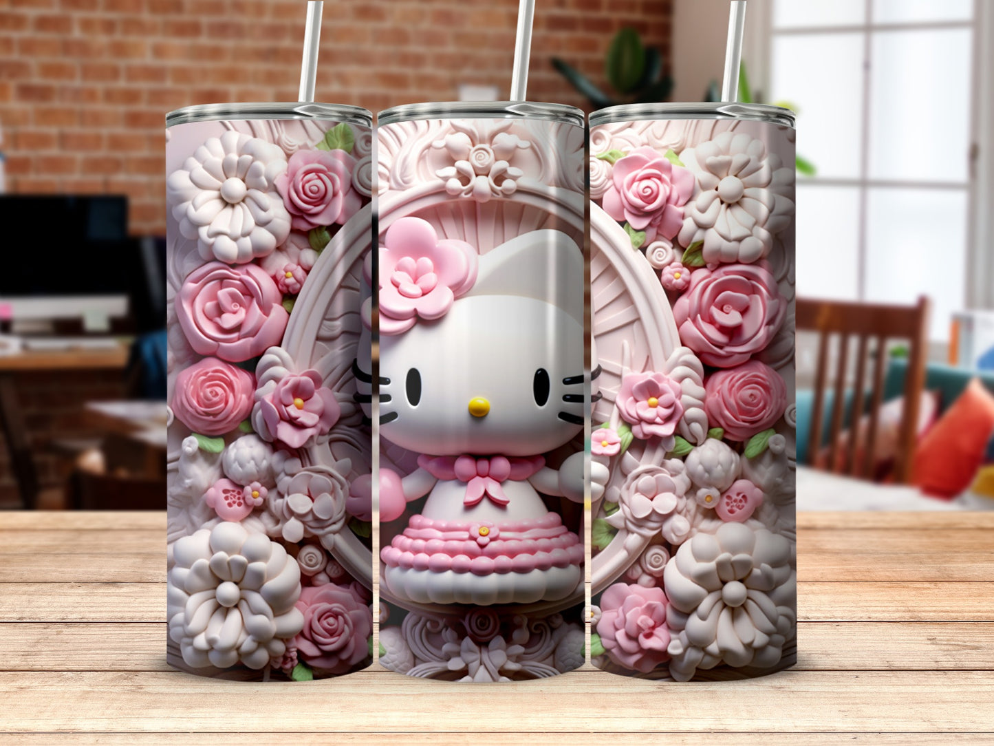 Cute Floral Hello Kitty Pink 20oz Tumbler Cup