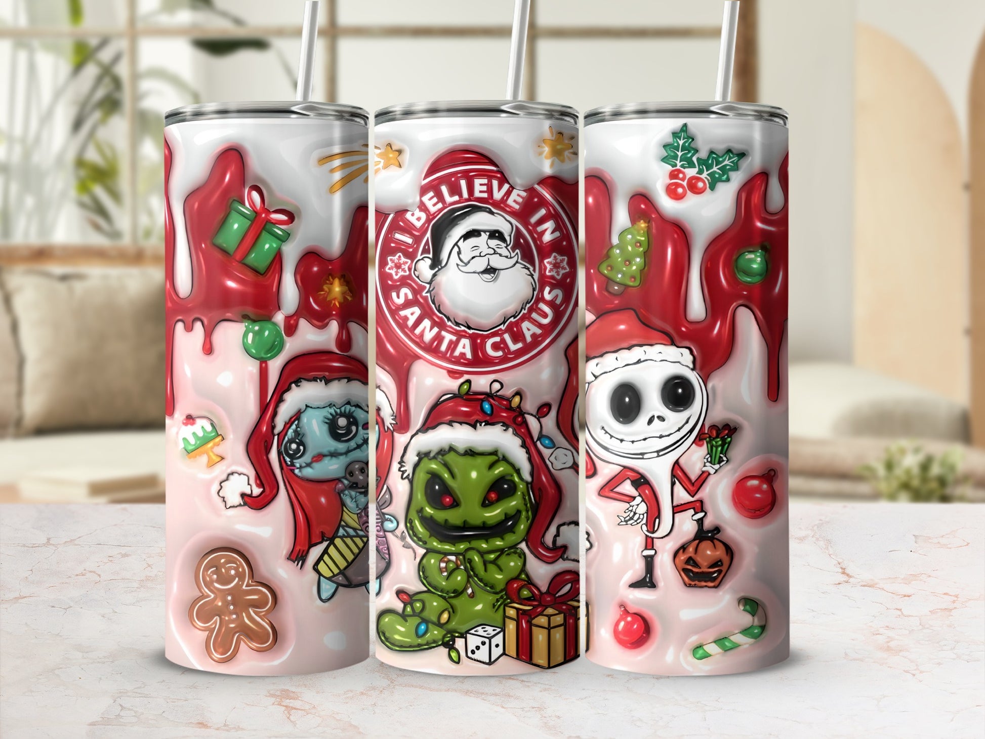 Festive Character Design Christmas Tumbler with Straw