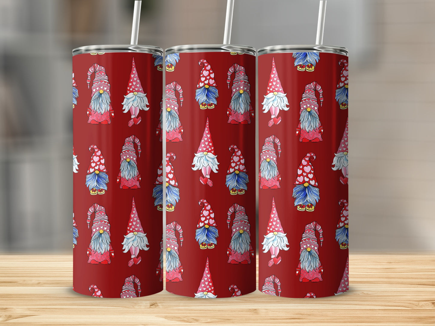 Holiday Gnome Design Tumbler with Straw Christmas Gift