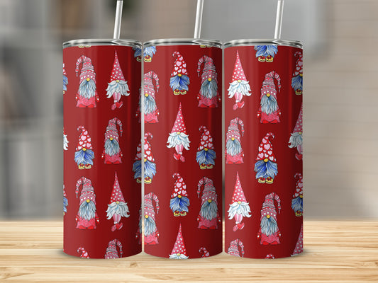 Holiday Gnome Design Tumbler with Straw Christmas Gift