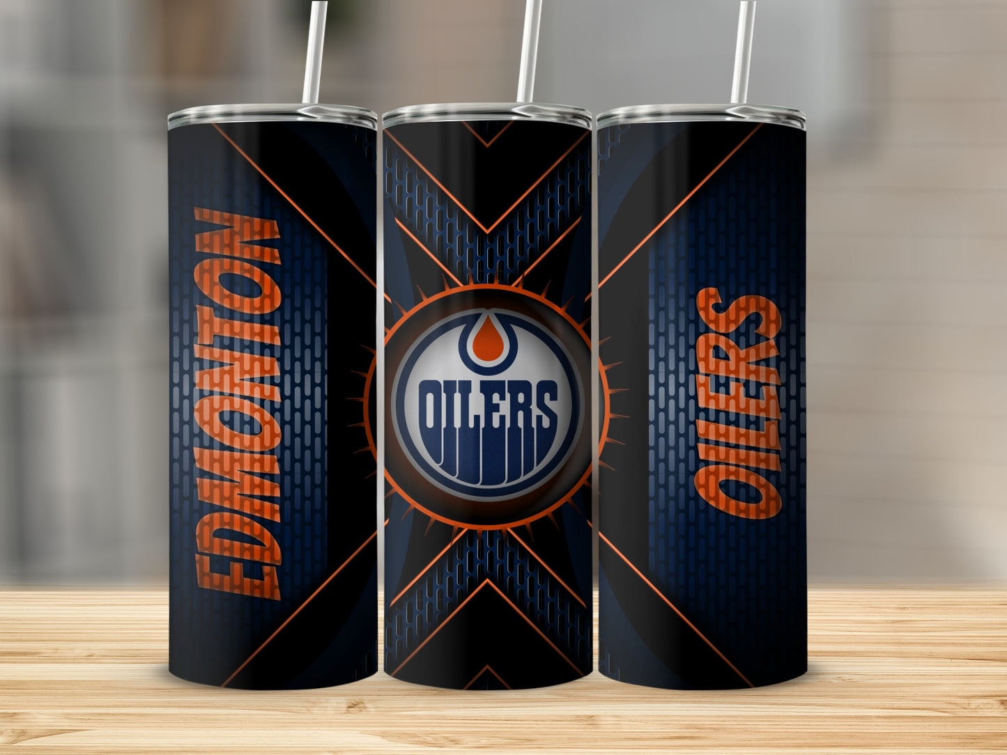 Edmonton Oilers Team Design On Black and Blue Tumblers