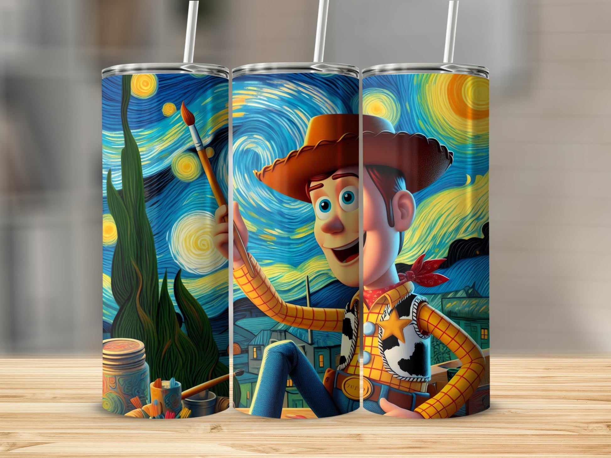 Van Gogh Starry Night Inspired Woody Tumbler Cup Product