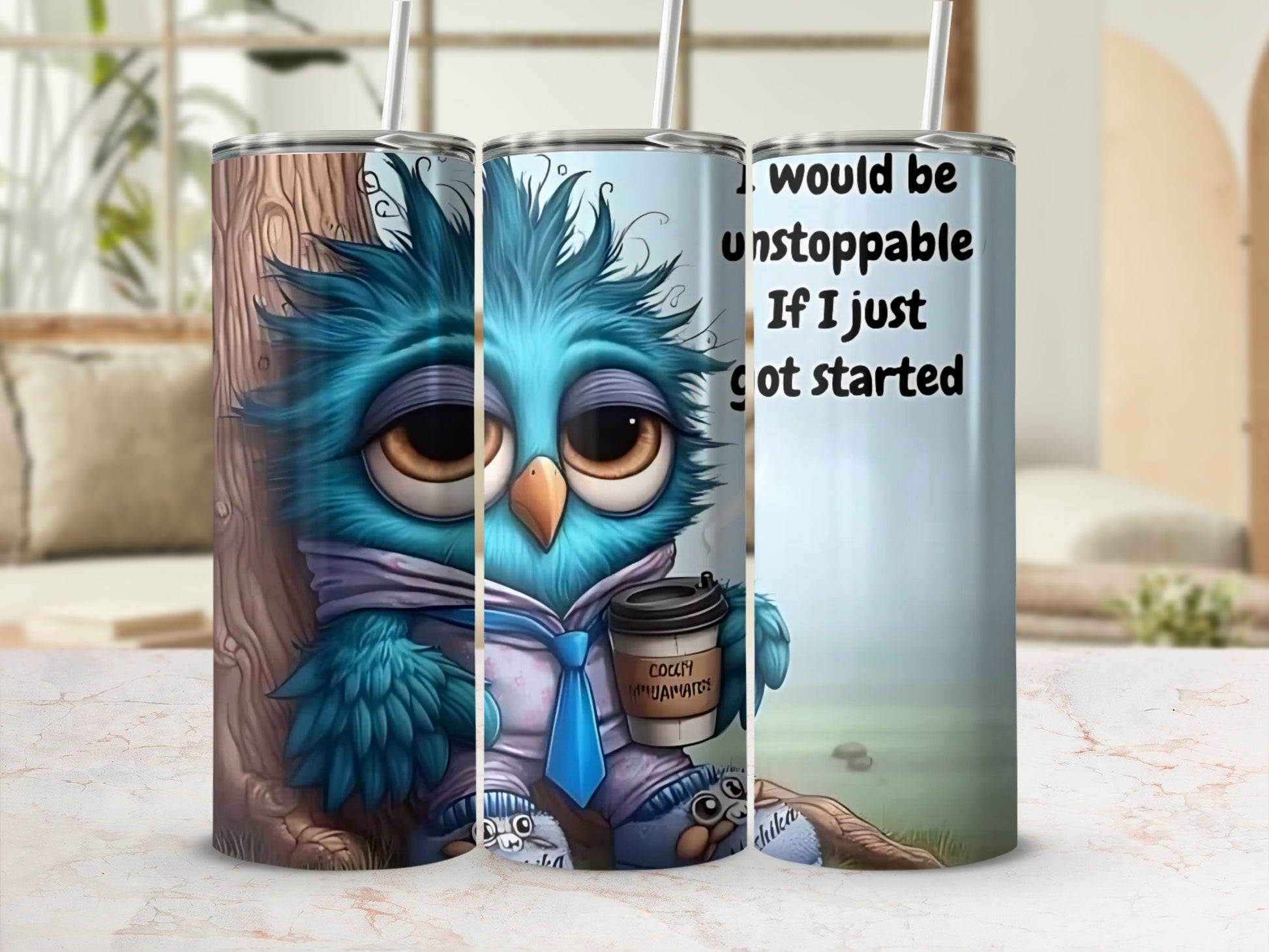 Cute Blue Owl Design Insulated Drink Tumbler 20oz