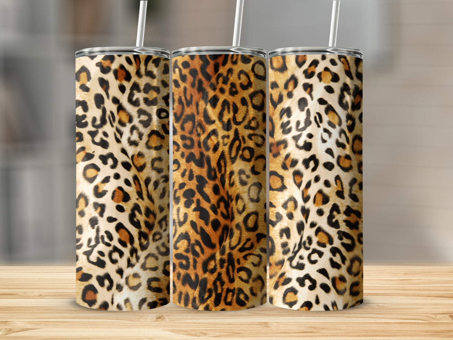 Leopard Print Tumbler with Straw Sleek Travel Mug