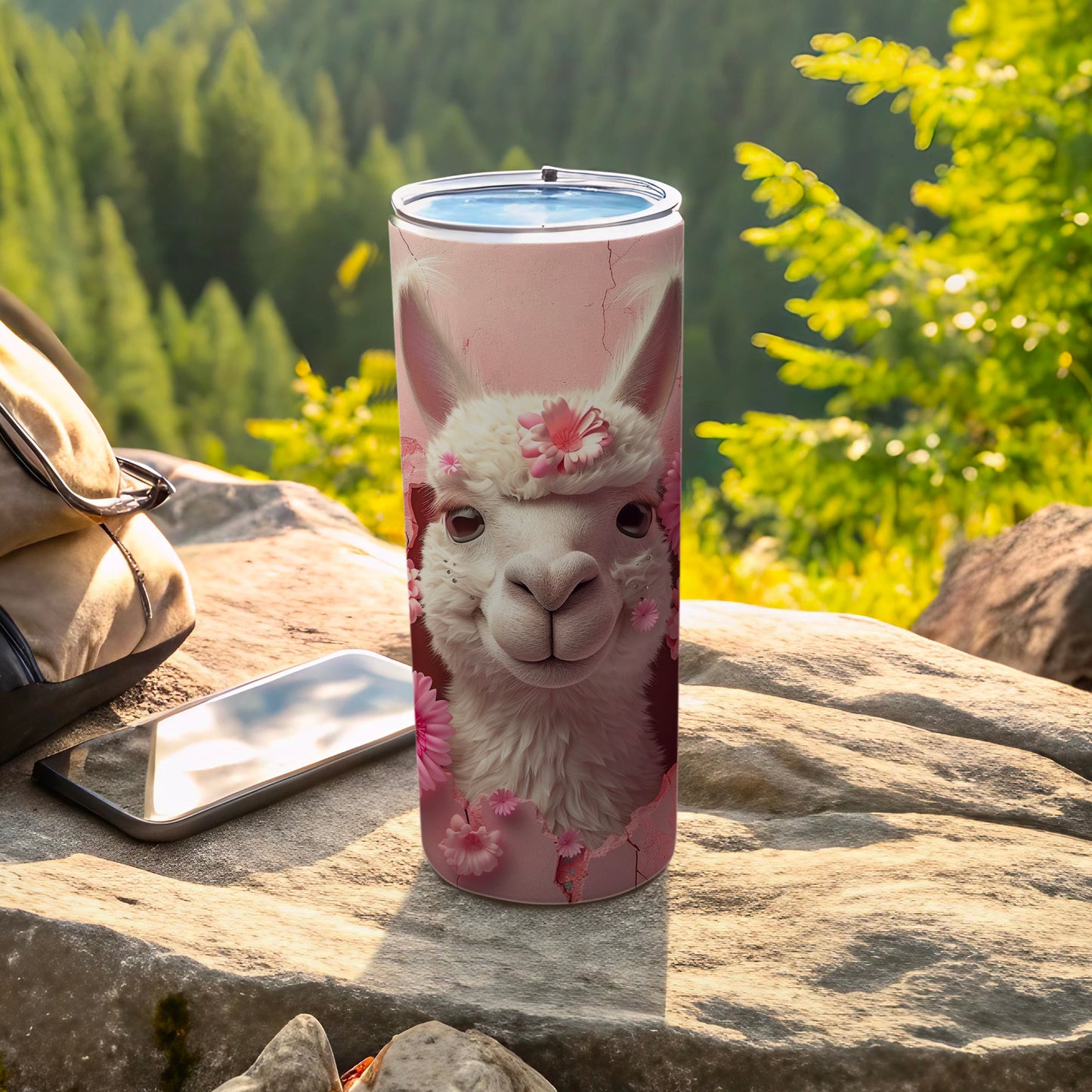 Cute alpaca pink floral design tumbler product type
