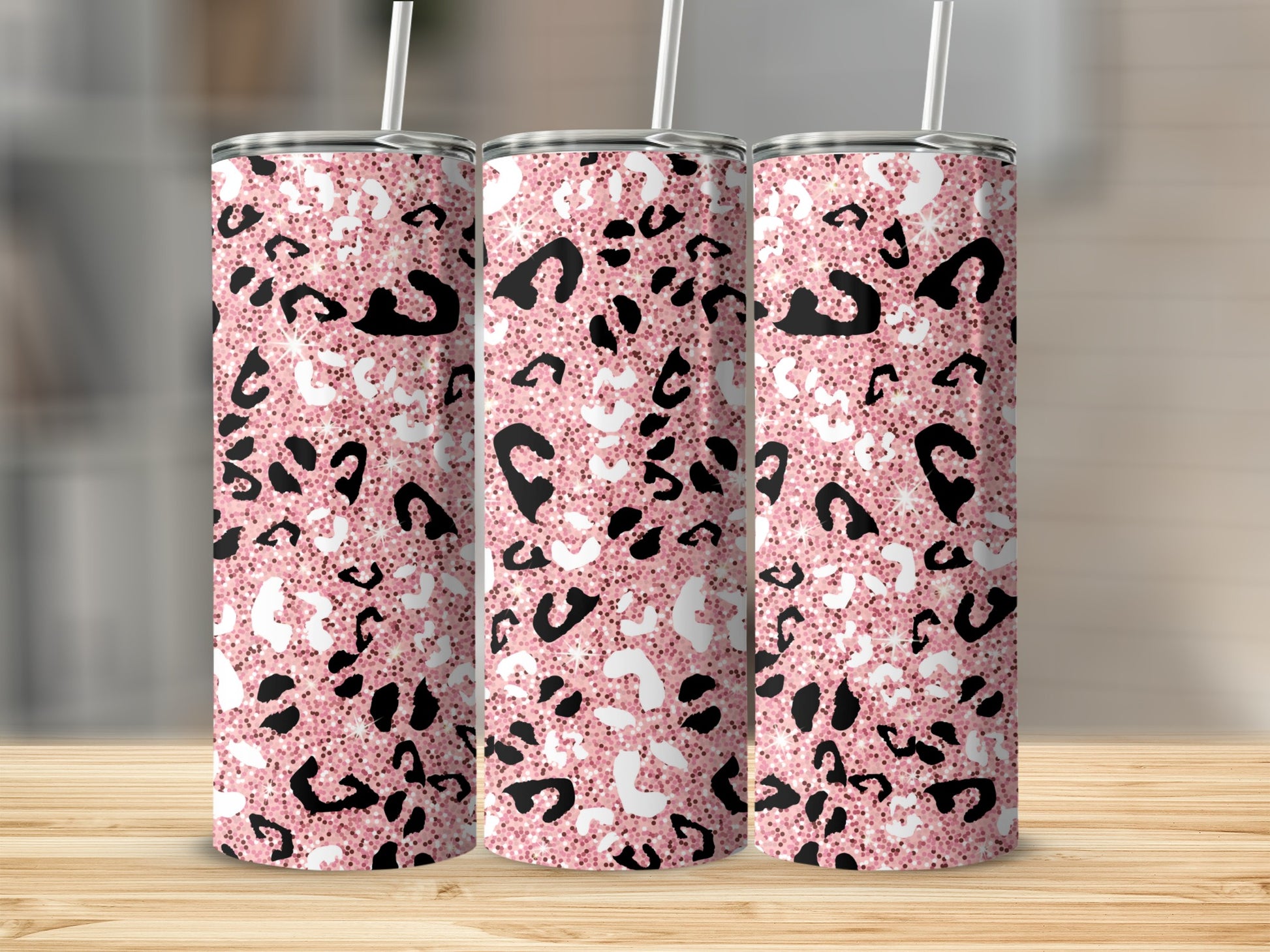 Pink Glitter Leopard Print Tumbler for Beverages