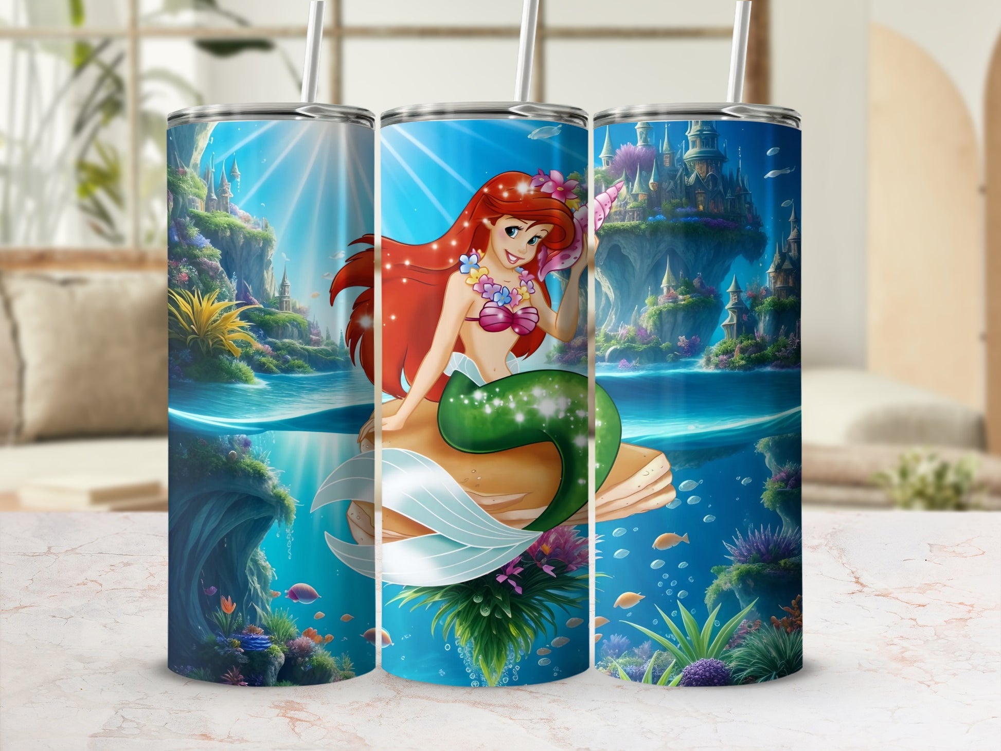 Fantasy Mermaid Castle Illustration Tumbler