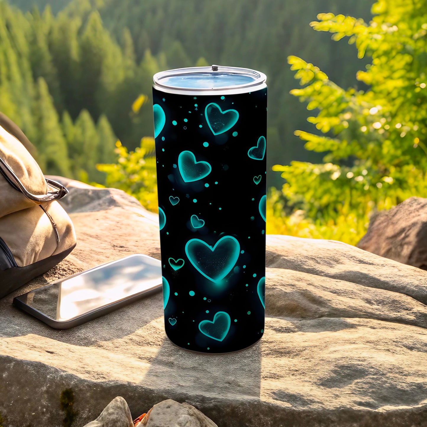 Black Glowing Hearts Dots Tumbler product type