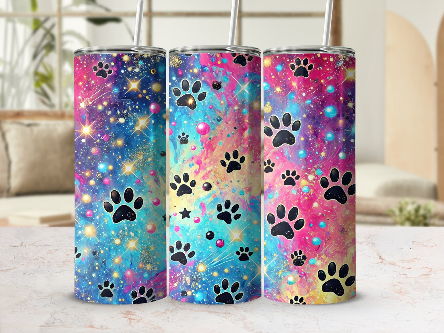 Vibrant Galaxy Paw Print Glitter Sparkle Tumbler product type