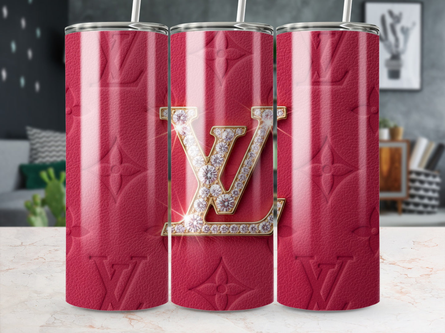 Red Tumbler with Luxurious Diamond Design Accessories