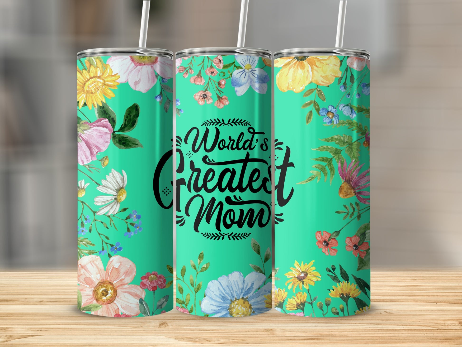 World's Greatest Mom Floral Insulated Tumbler Cup