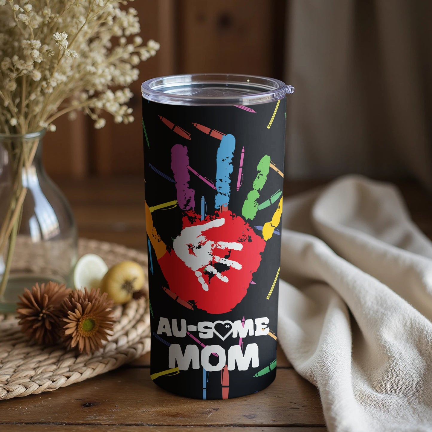 Awesome Mom Handprint Graphic Tumbler Gift