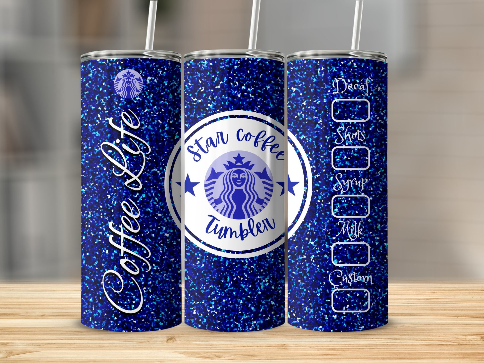 Blue Glitter Starbucks Coffee Life Custom Tumbler