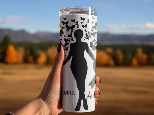 Empowering Silhouette Butterfly Design Tumbler for Awareness