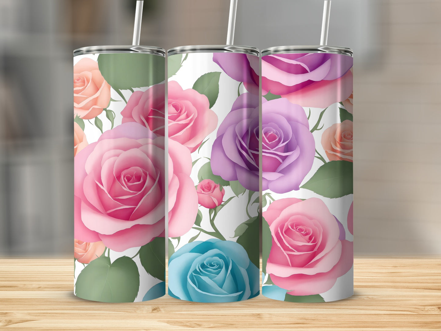 Colorful Rose Floral Pattern Beverage Tumbler product type
