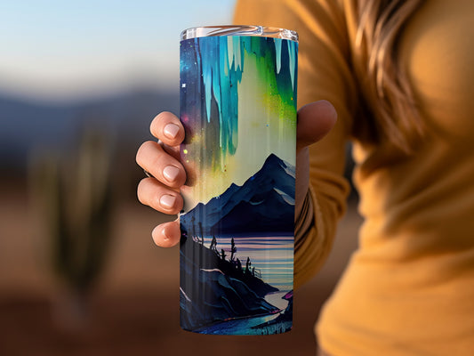 Northern Lights Mountain Scene Tumbler Product