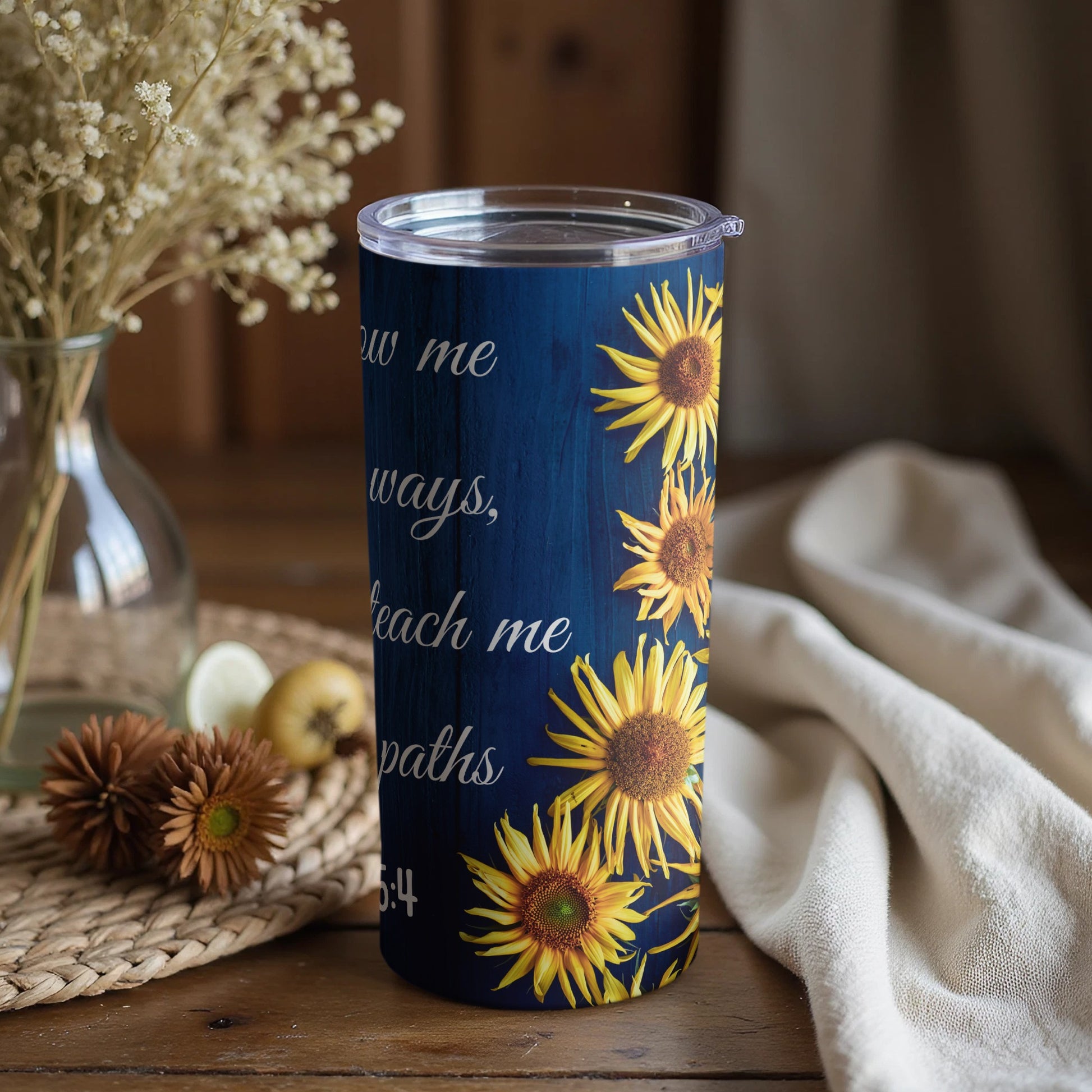 Sunflower Design Tumblers with Inspirational Text
