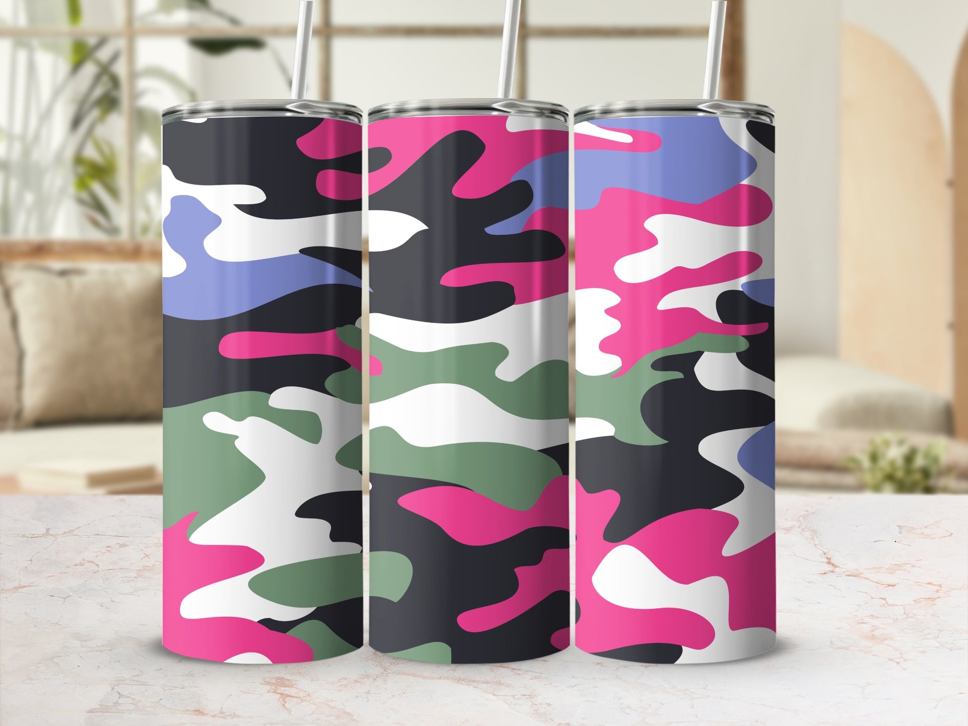 Colorful Camouflage Pattern Stainless Steel Tumbler