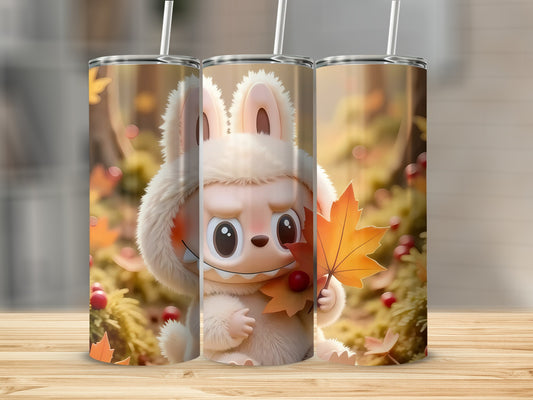 Cute Autumn Bunny Themed Drink Tumbler with Straw