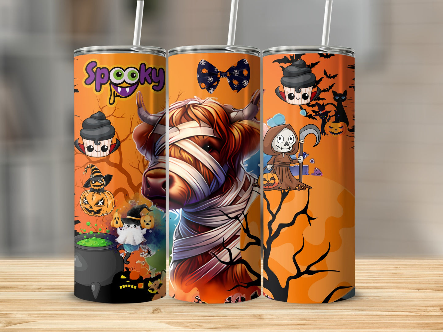 Spooky Halloween Themed Tumbler with Fun Characters
