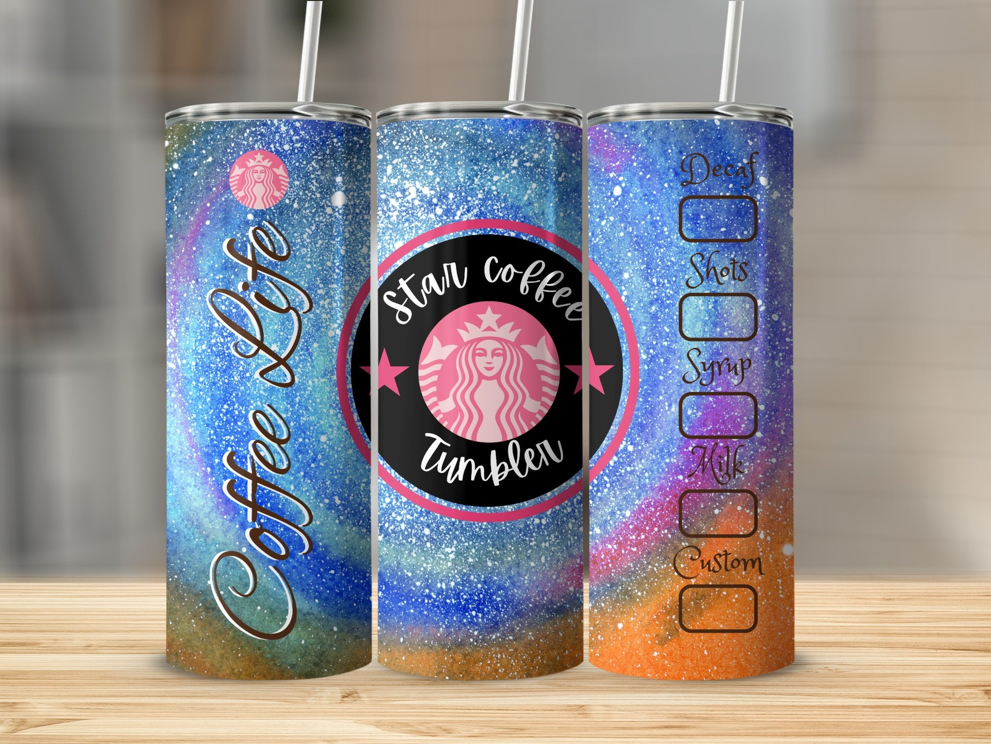Star Coffee Tumbler with Colorful Cosmic Design