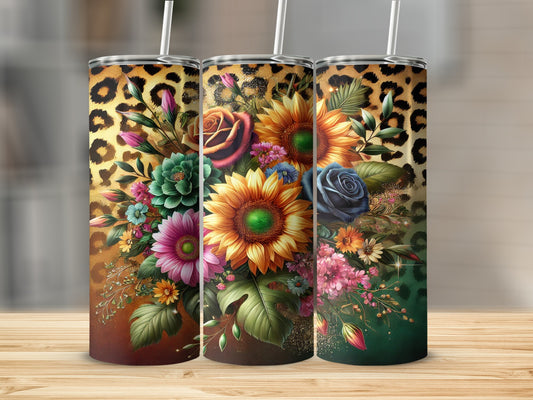 Vibrant Floral and Leopard Print Stainless Steel Tumbler