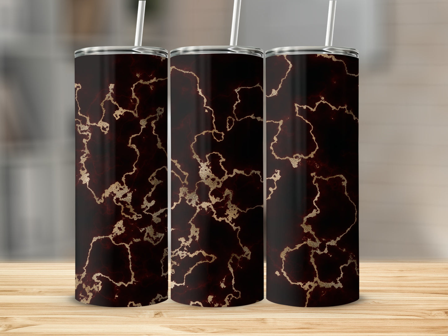 Dark Maroon and Gold Veins Abstract Art Design Tumblers