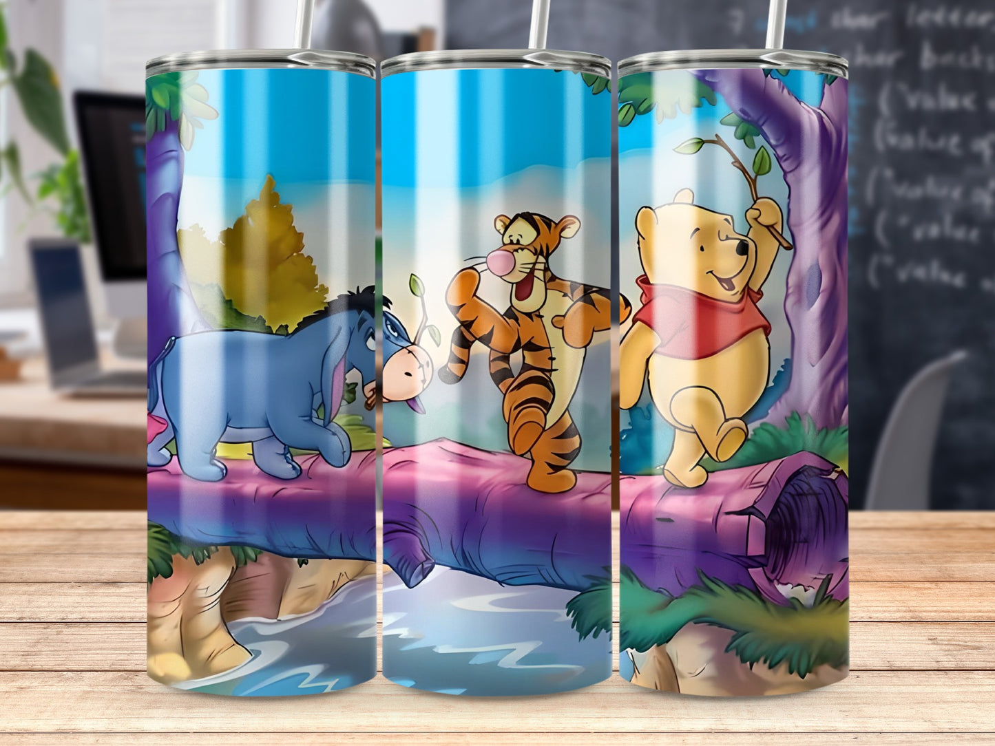 Adorable Tigger Pooh Eeyore Design on Colorful Tumblers