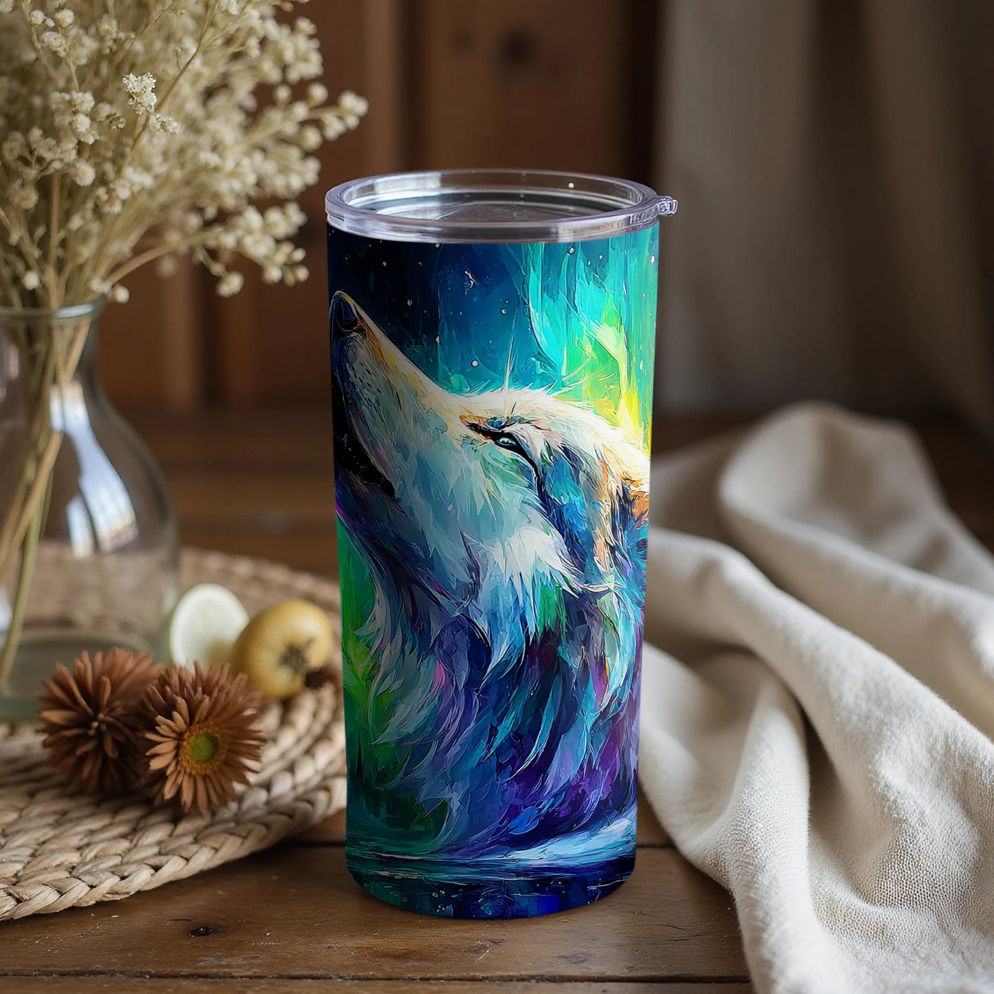 Colorful Wolf Artwork Eco-Friendly Travel Tumbler