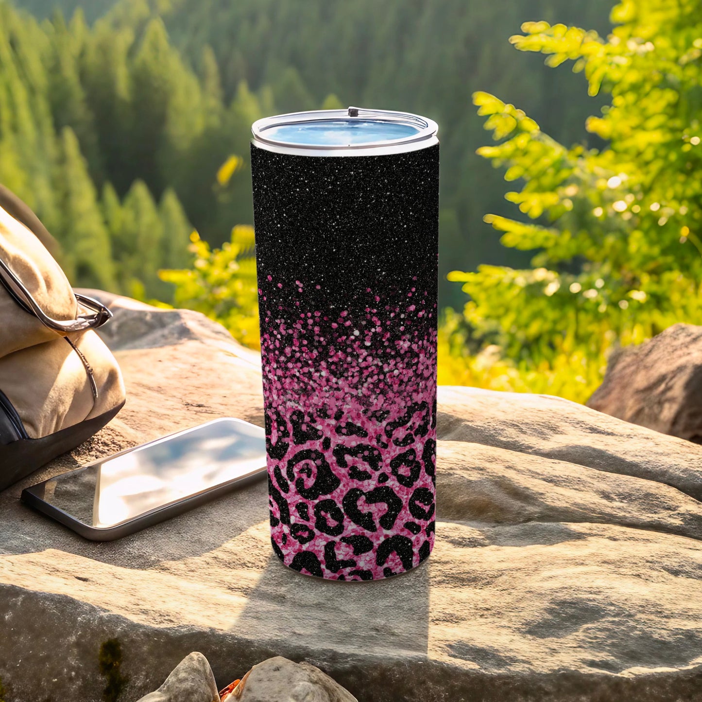 Black and Pink Leopard Ombre Insulated Tumbler