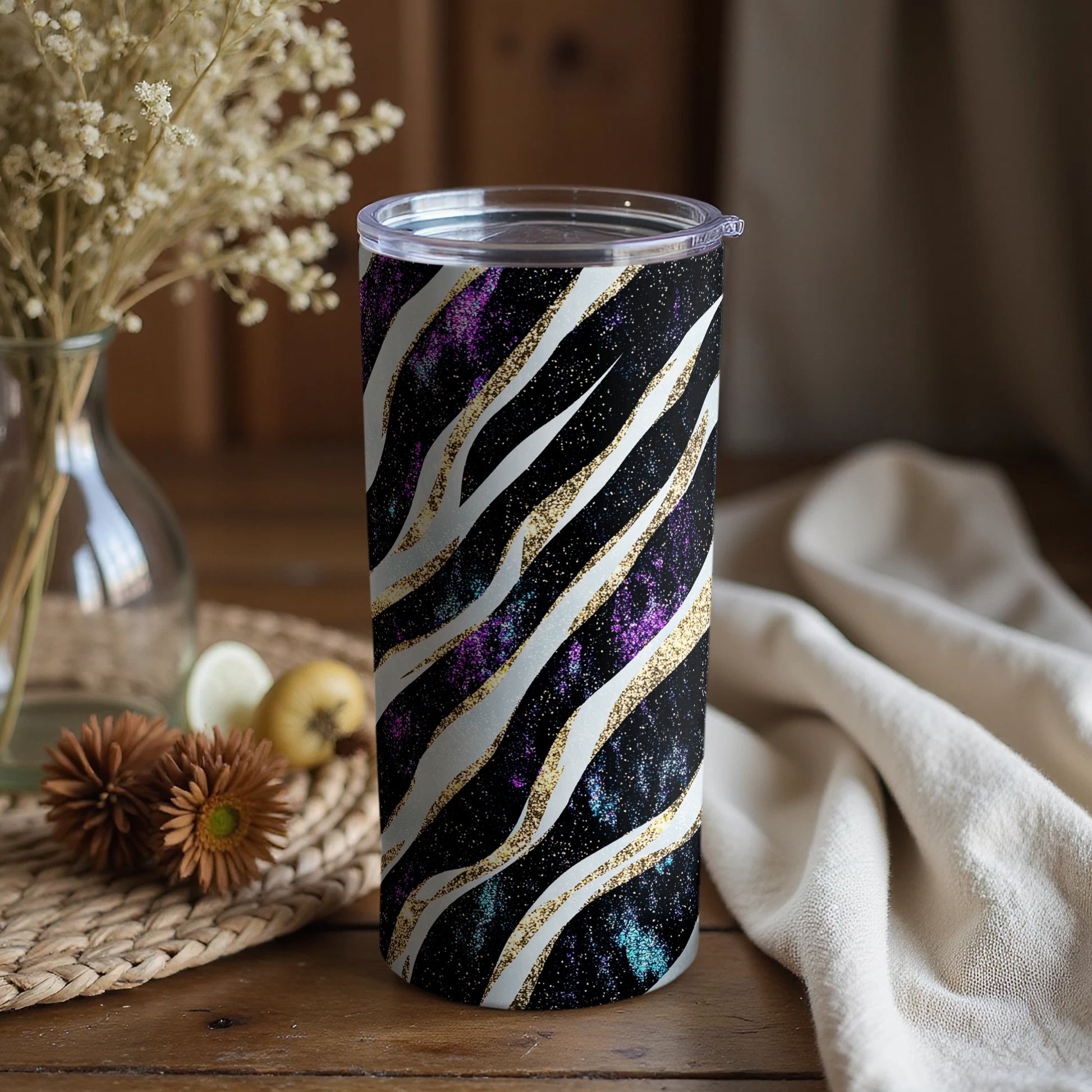 Unique Abstract Glitter Zebra Design Tumbler