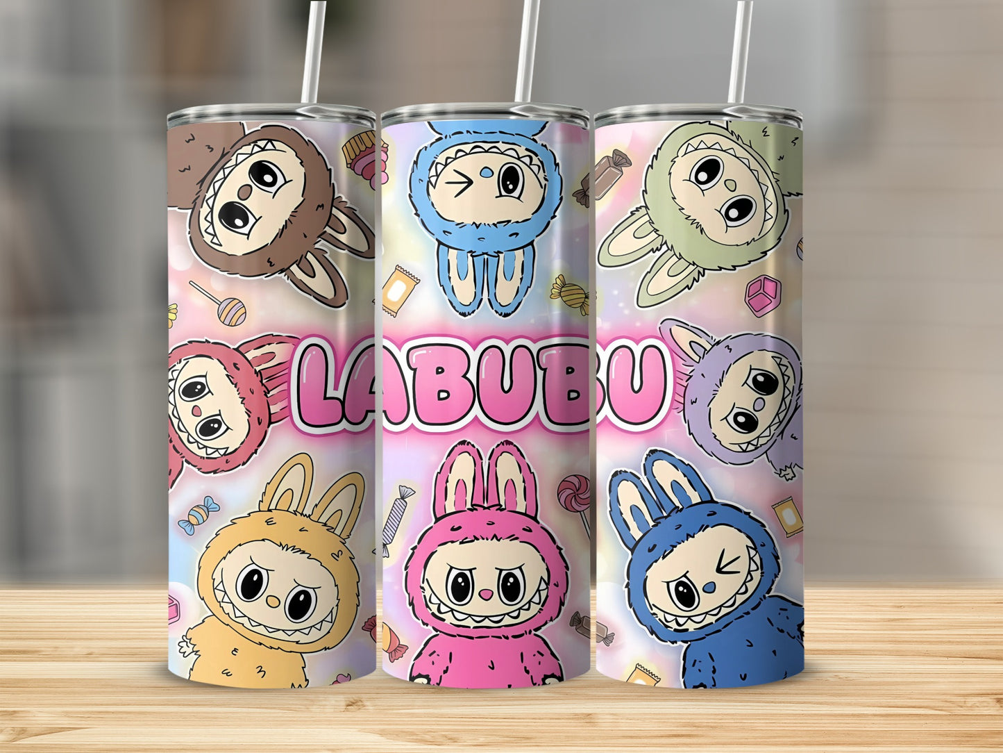 Cute Labubu Cartoon Characters Design Tumbler Flask
