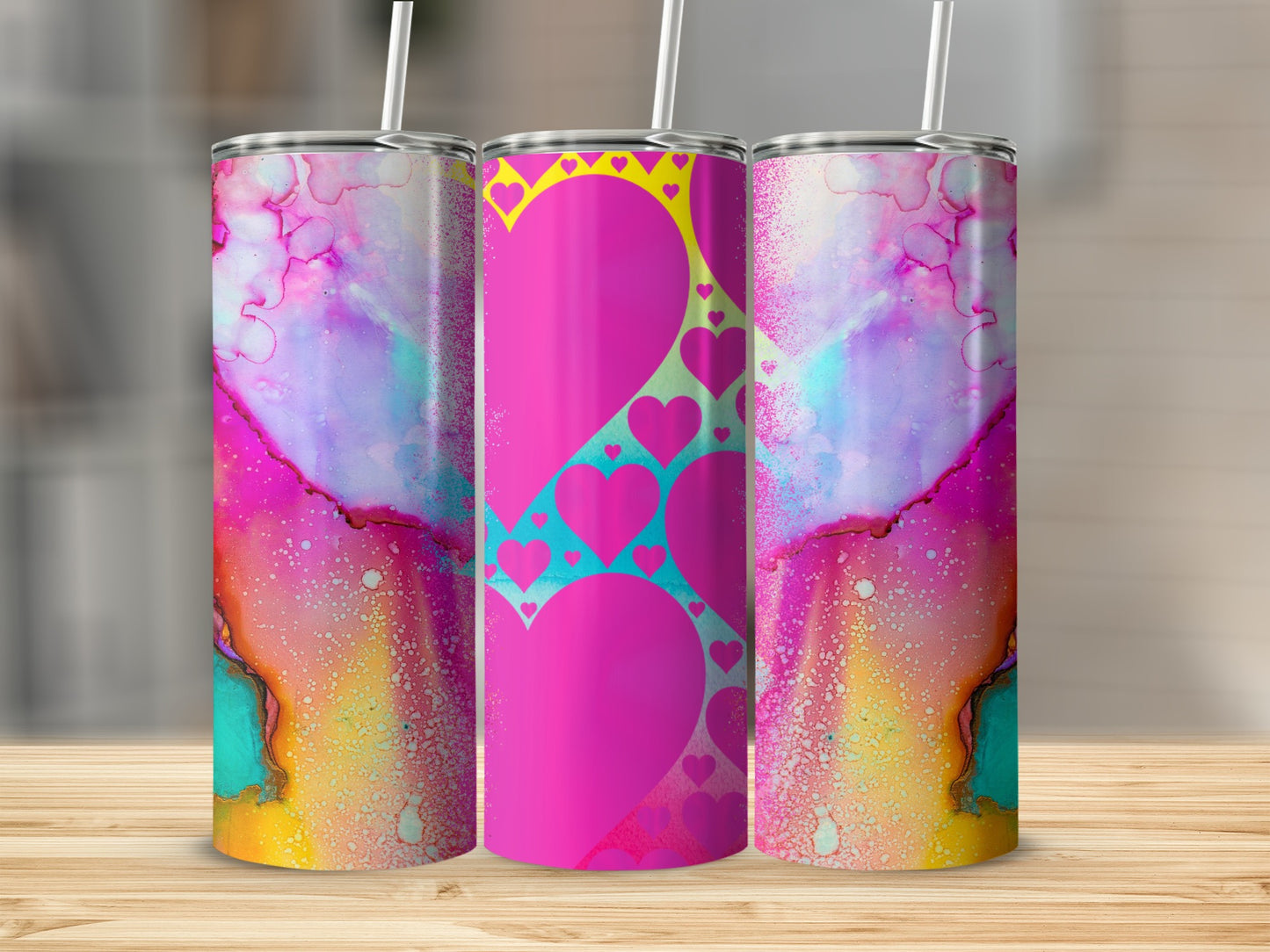Colorful Abstract Heart Design Tumbler Beverage Container