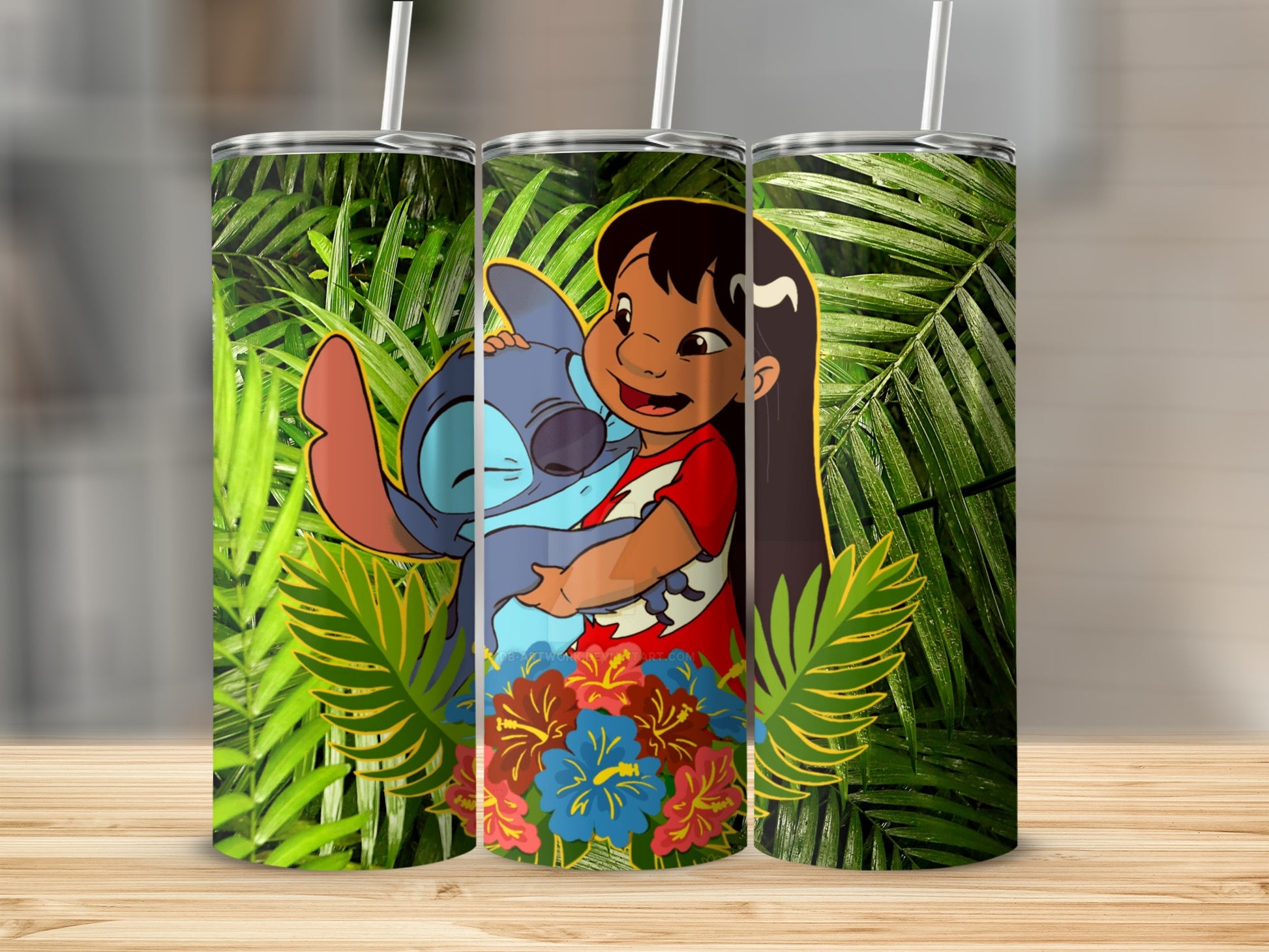 Tropical Leaves Cartoon Character Tumbler