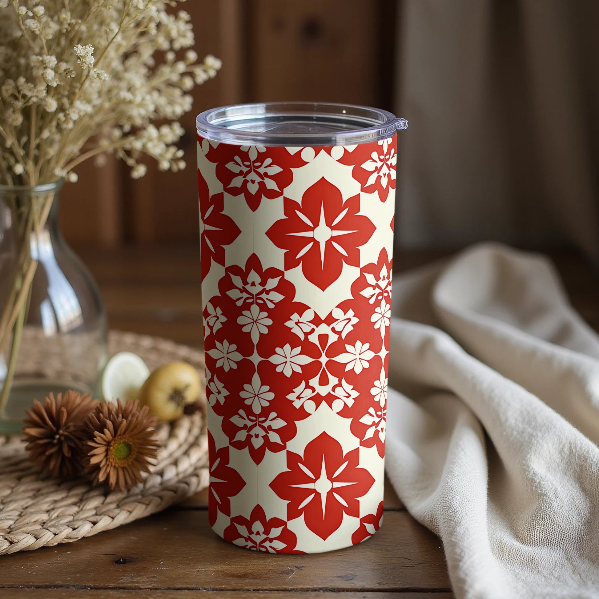 Red and White Floral Pattern Design Tumbler Product