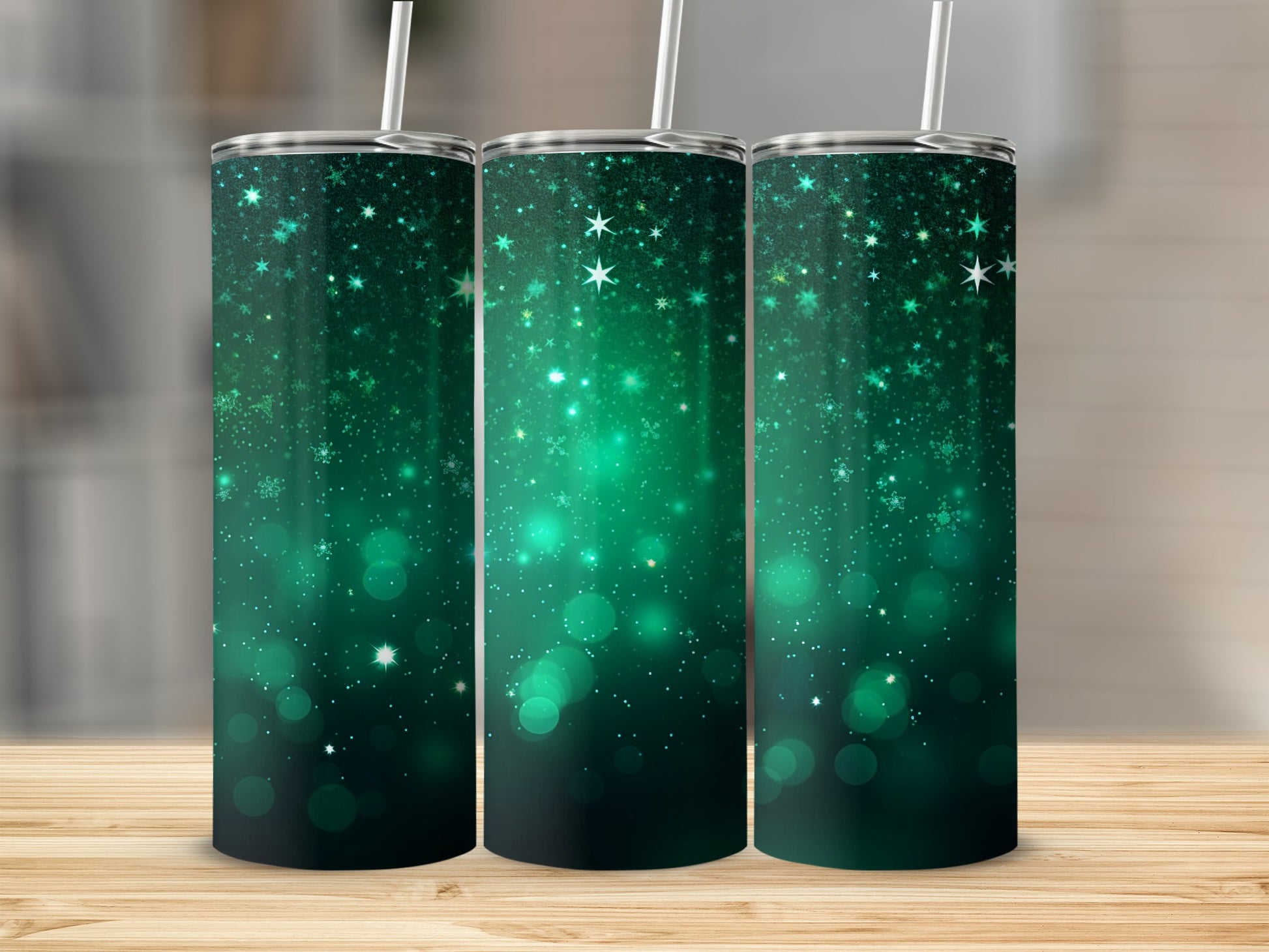 Sparkling Green Starry Pattern Stainless Steel Tumbler
