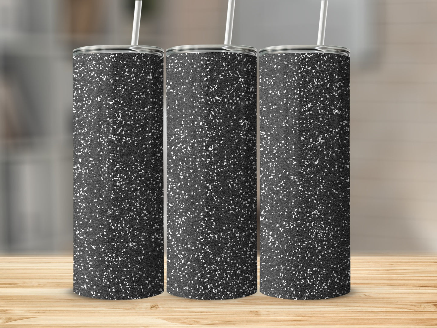 Sparkling Glitter Design Sleek Black and White Tumblers