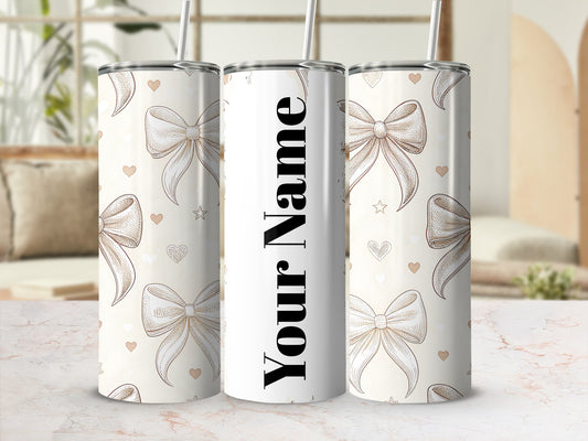 Personalized Bow and Heart Patterned Tumbler Flask