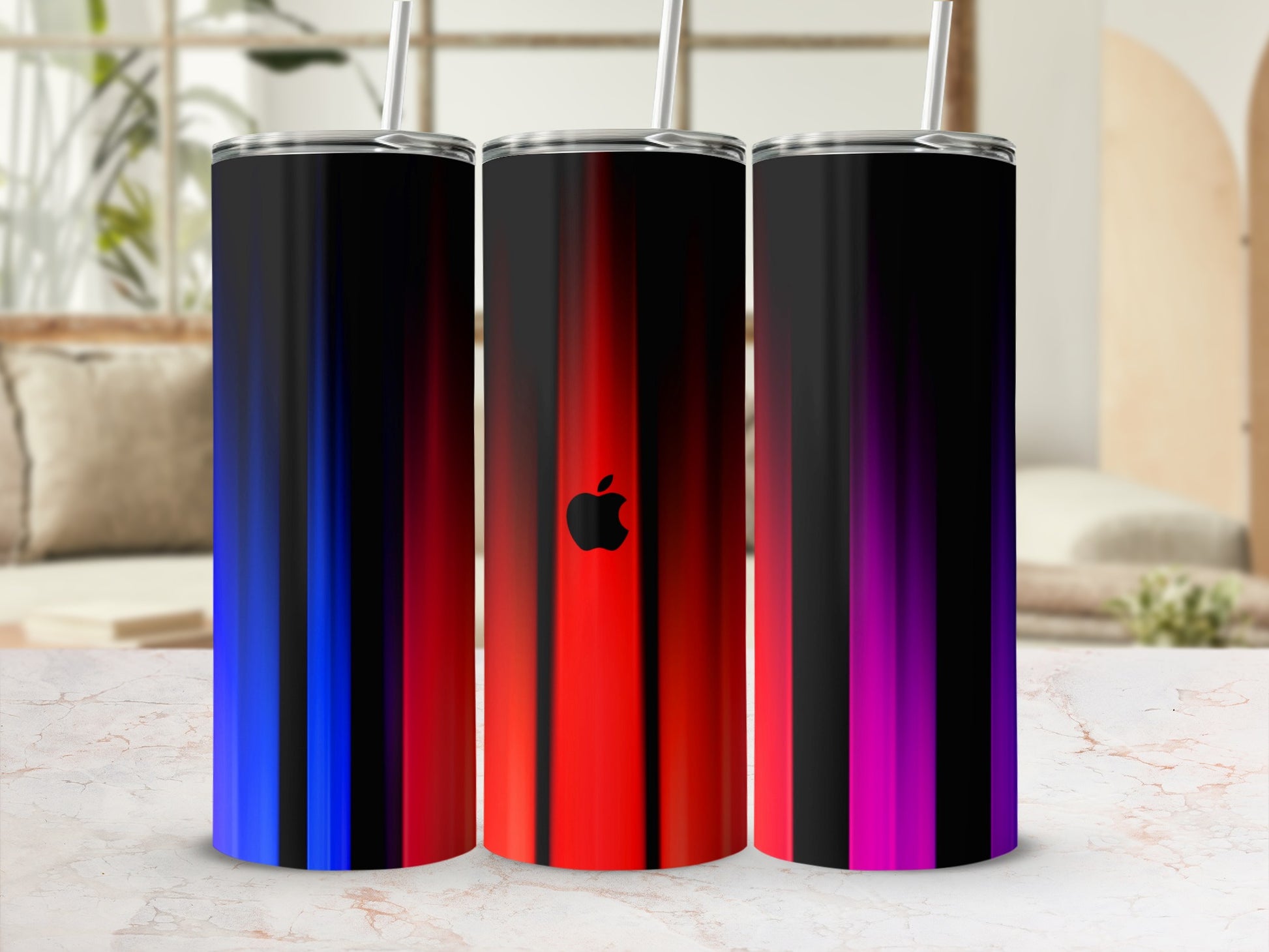 Apple Logo Blue Red Purple Gradient Stripes Tumbler product type