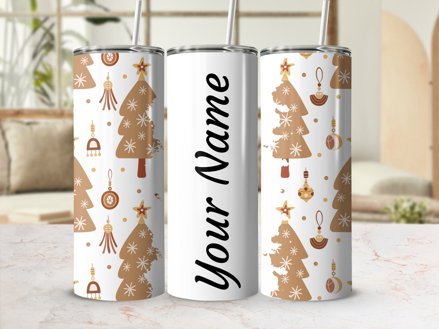 Personalized Christmas Tree Decorated Tumbler Cup