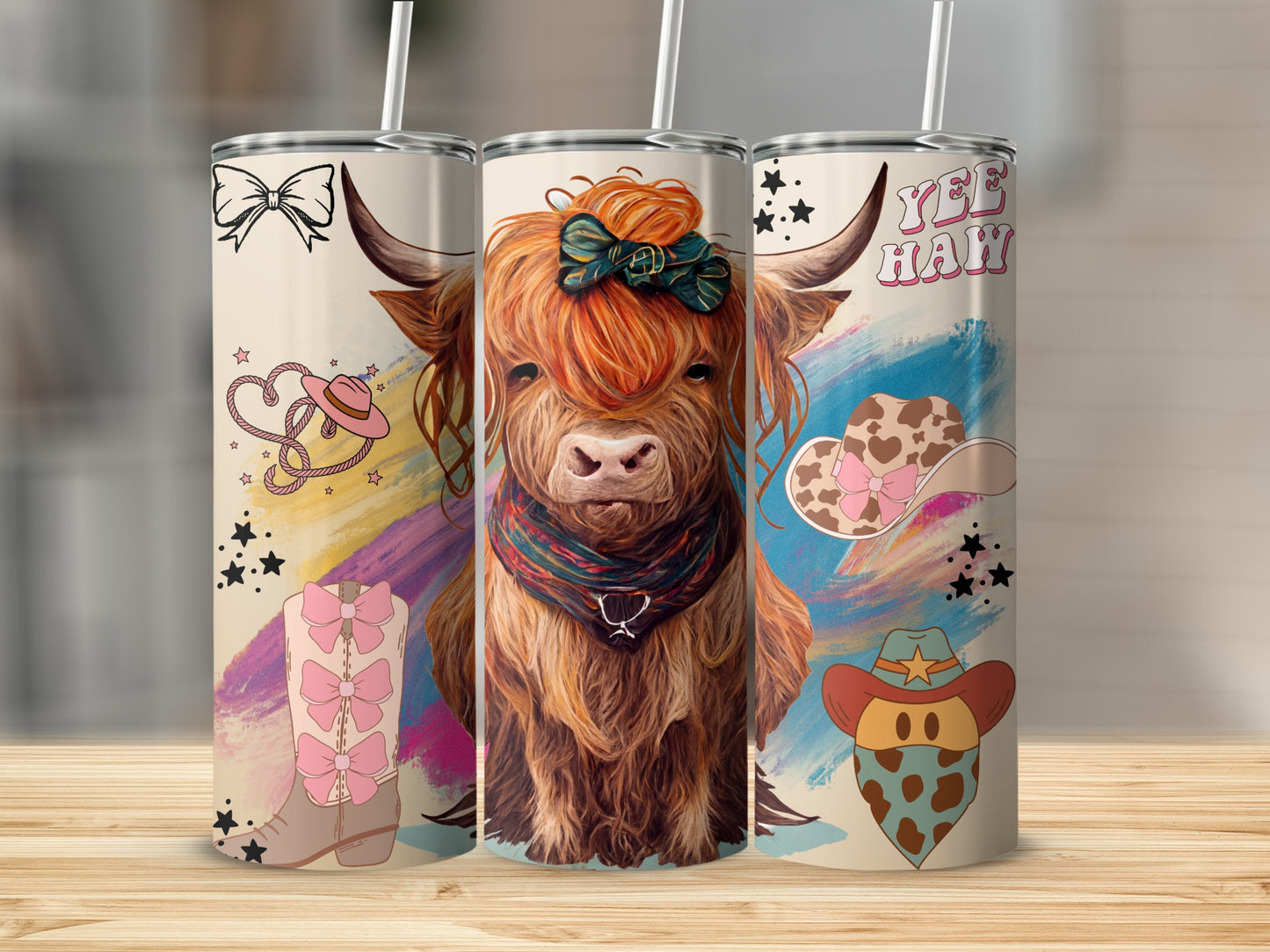 Cute Highland Cow with Cowboy Boots Yee Haw Tumbler