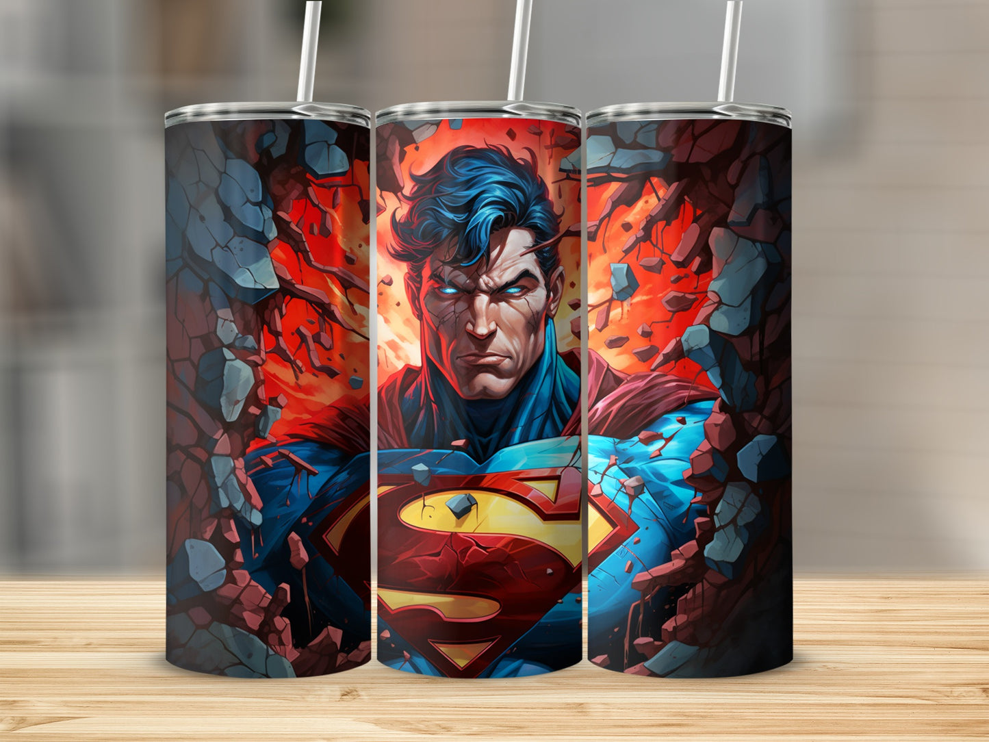 Red and Blue Graphic Superman Tumbler with Lid
