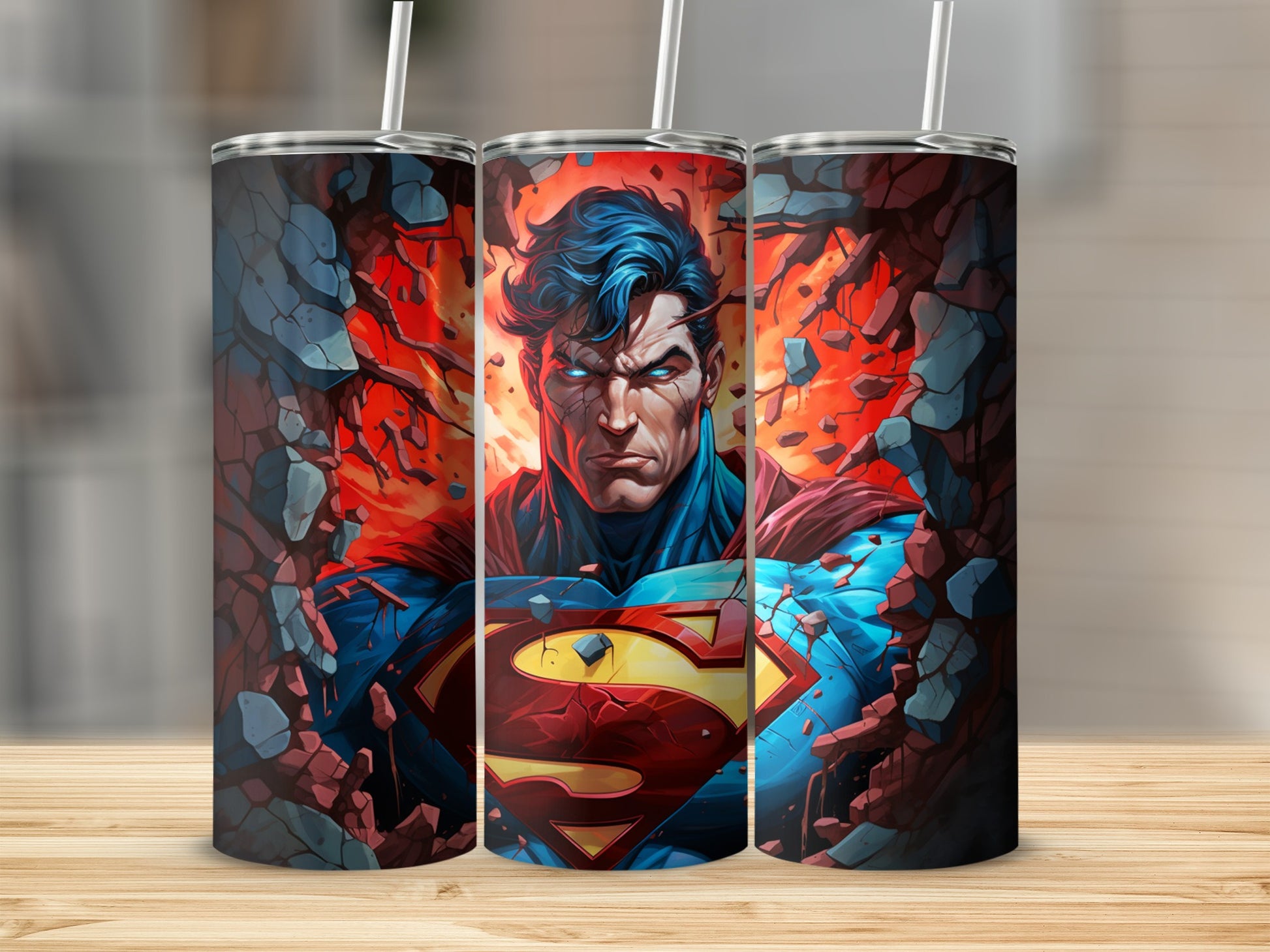 Red and Blue Graphic Superman Tumbler with Lid