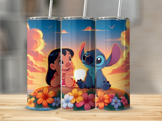 Colorful Animated Character Tumbler with Floral Design