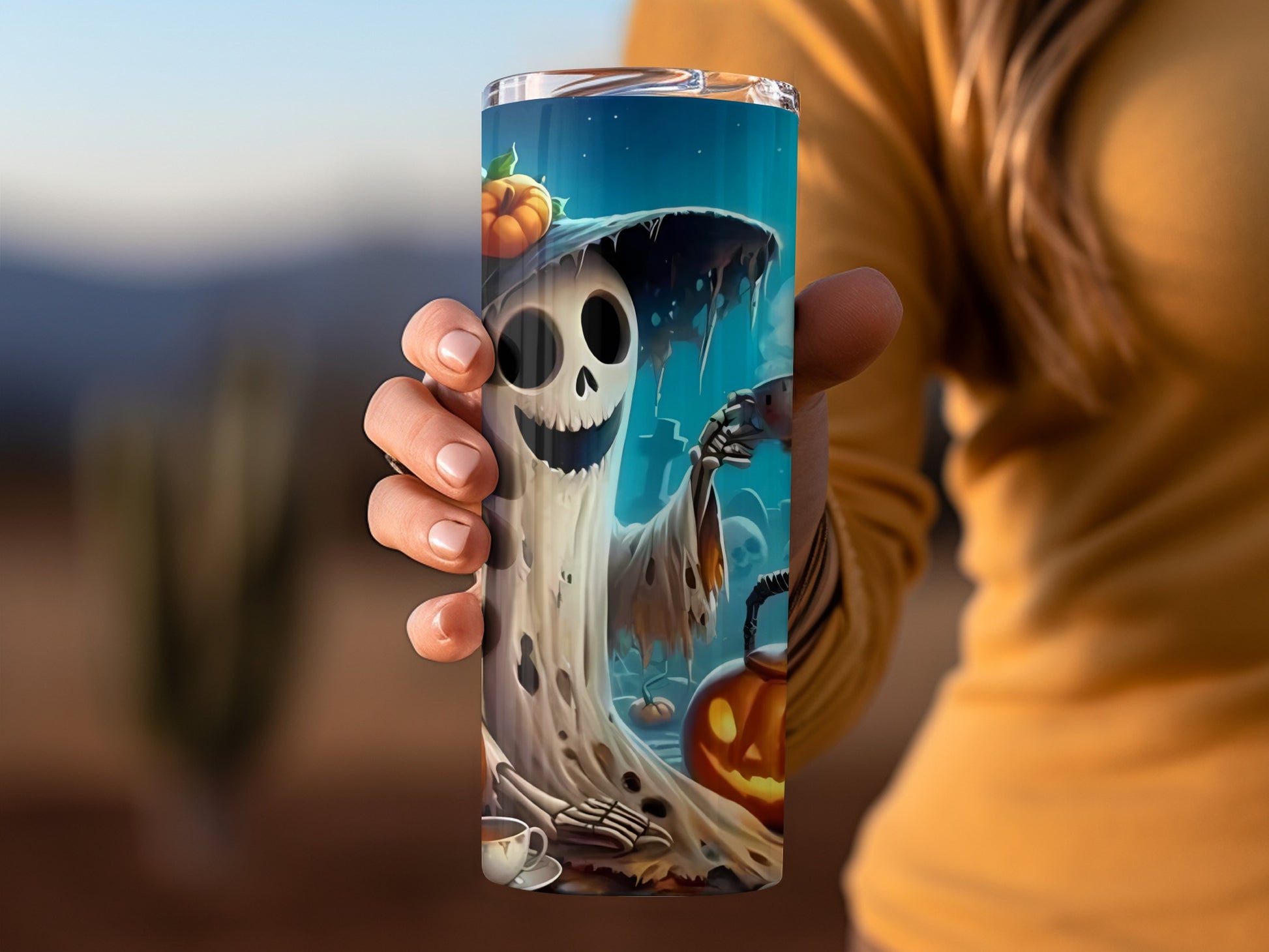 Halloween Skeleton Ghost with Pumpkin Tumbler Product