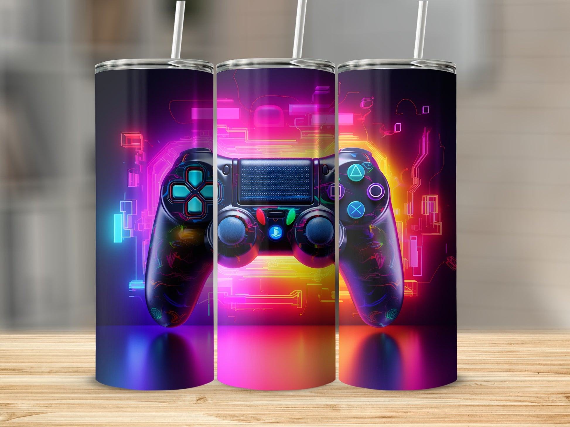 Colorful Gaming Controller Tumbler Cup with Straw