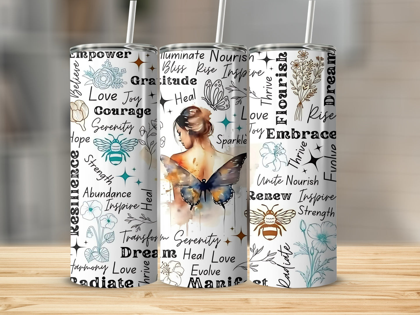 Inspirational Quotes and Butterfly Design Drink Tumbler