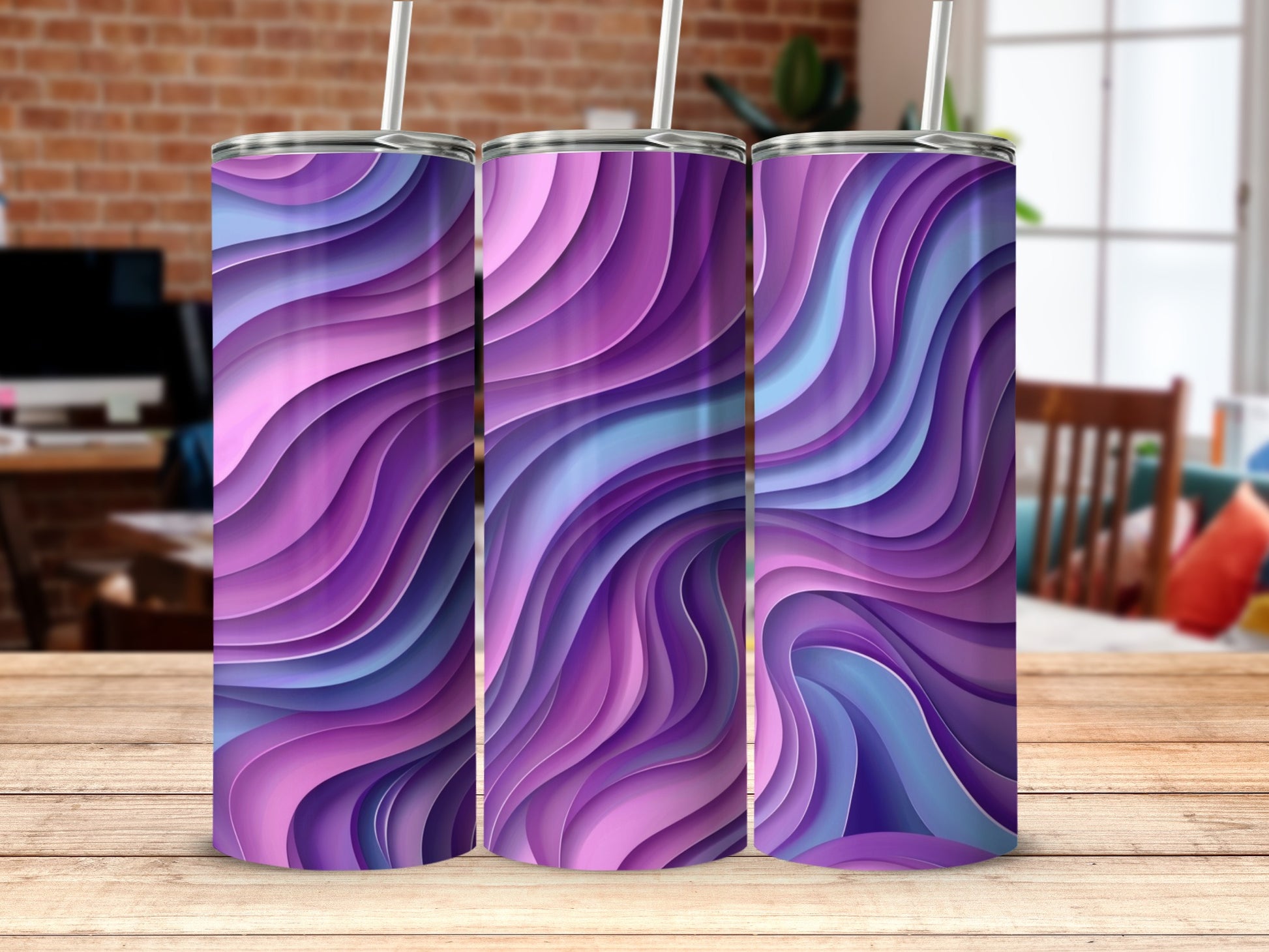 Purple and Blue Abstract Wave Pattern Tumbler