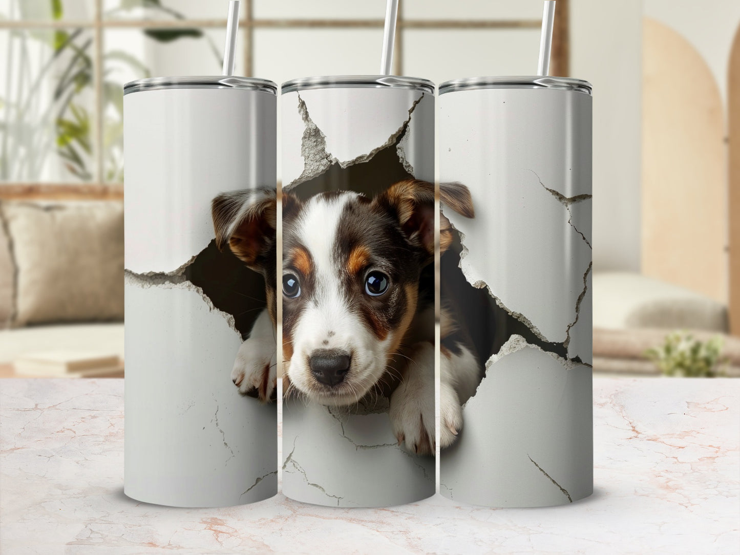 Cute Puppy Emerging Cracked Wall Image Drinkware product type