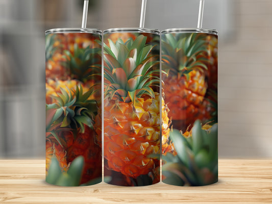 Three tumblers featuring a close-up, textured pineapple design.